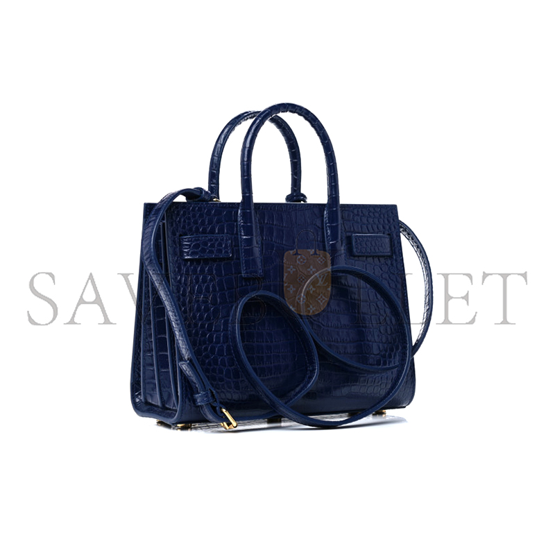 YSL BLUE CROC EMBOSSED LEATHER NANO CLASSIC SAC DE JOUR TOTE 392035DND1N4150 (22*18*10.5cm)